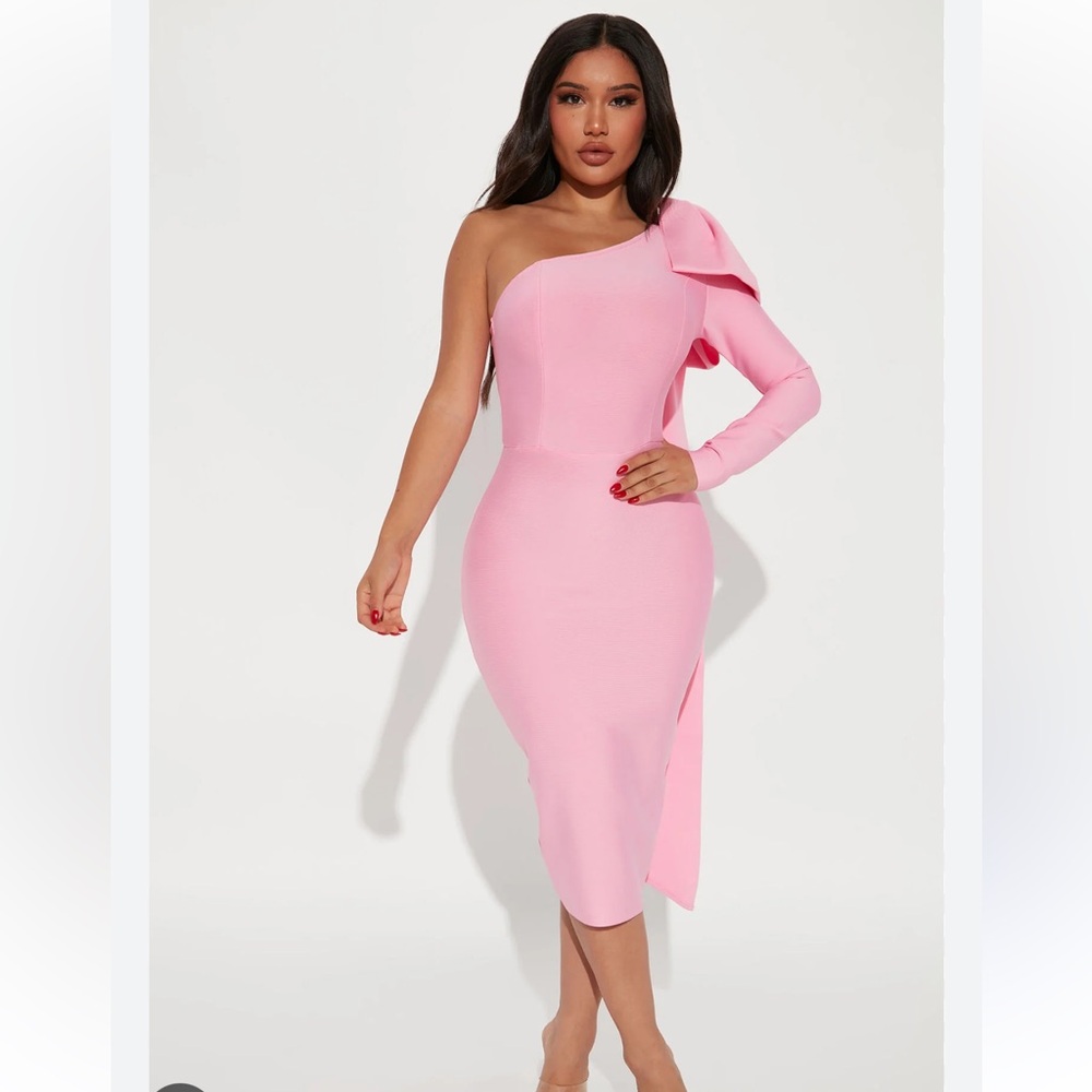 Fashion Nova Pink One Shoulder Asymmetrical Cocktail Dress